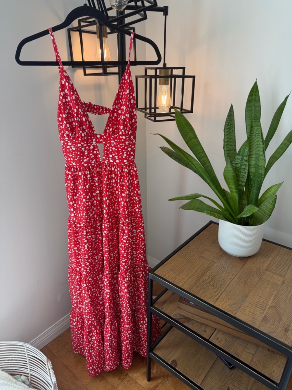 SHEIN Red Floral Mini Dress with Spaghetti Straps